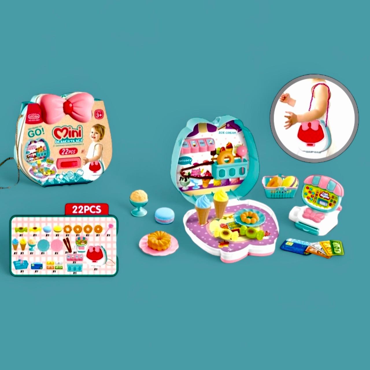 Cartera de juguete kit heladería de 22 piezas