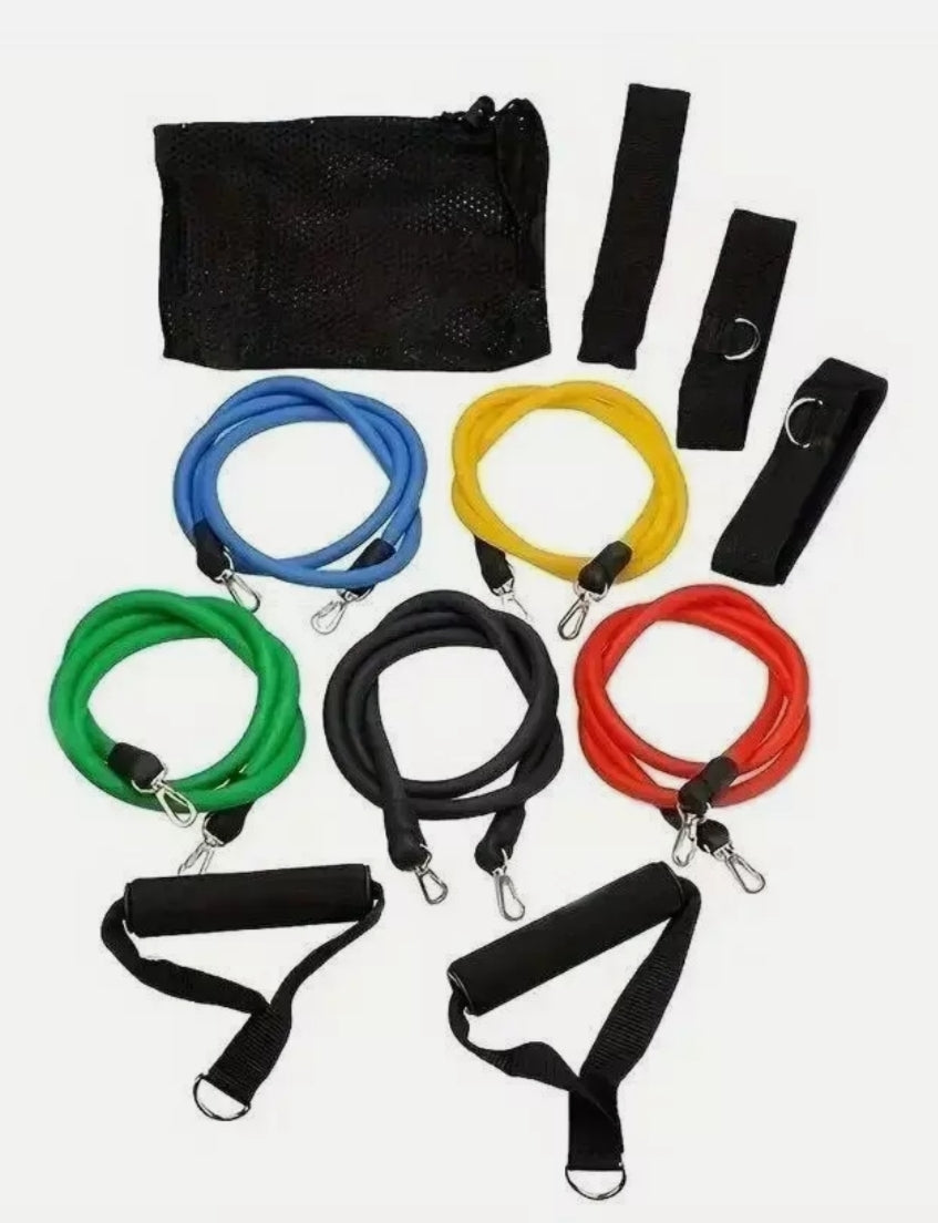 Set de 11 bandas de resistencia con manijas y anclaje